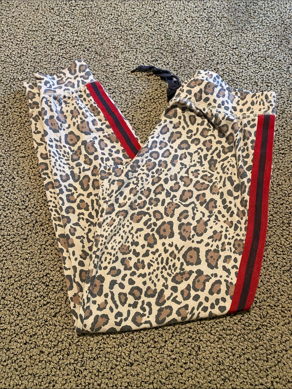 P.J. Salvage Leopard Print Joggers with Red & Black Stripes